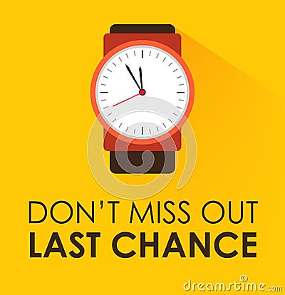 Don`t Miss Out, Last Chance Concept. Stopwatch clock ticking on yellow background. Stock Photo