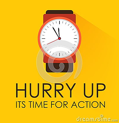 Hurry Up, Its Time for Action Concept. Stopwatch clock ticking on yellow background. Stock Photo