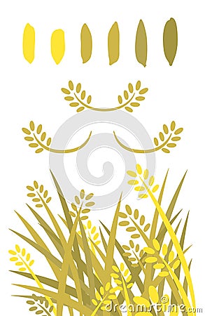 Rice vector illustrated.Clip art. Golden rice and rice seeds sillhouette color. Vector Illustration