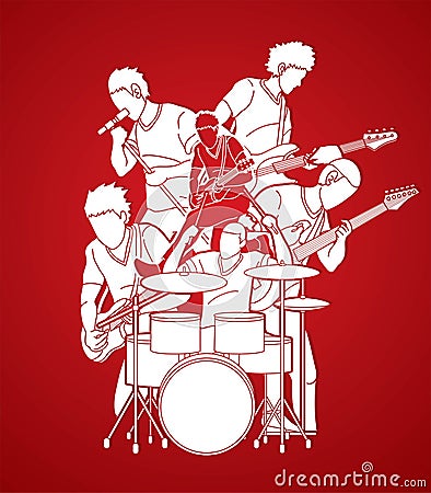 Musician playing music together, Music band graphic Vector Illustration