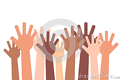 A crowd of different hands on a white background. Vector Illustration