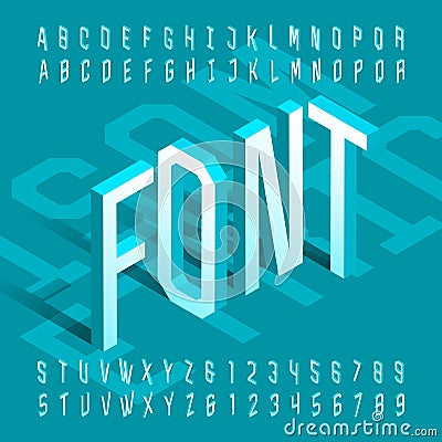 3D isometric alphabet font. 3d effect thin letters and numbers. Vector Illustration