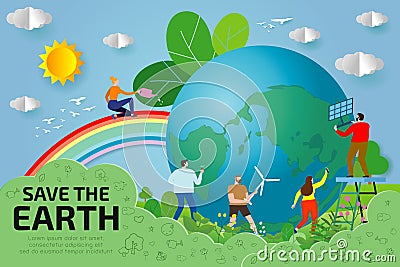 Small people prepare for the day of the Earth, save the planet, save the world, Earth day,ecology concept vector illustration Vector Illustration