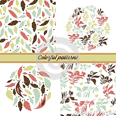 A set of delicate floral patterns and emblems on a white background with floral elements and decorative Vector Illustration