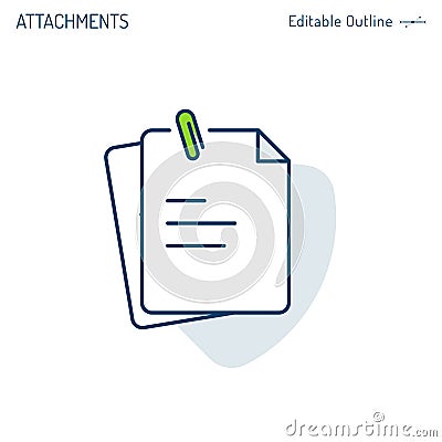 Attachments icon, paper clip, notes, document icon, notepad, clipboard, Corporate Business office files, Editable stroke Vector Illustration