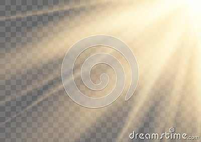 Glowing sun rays sparkling light isolated on transparent background. Vector Illustration