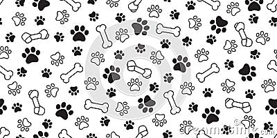 Dog bone paw seamless pattern vector pet footprint french bulldog scarf isolated cartoon repeat wallpaper illustration tile backgr Vector Illustration