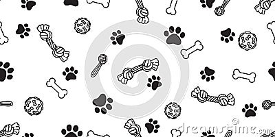 Dog paw seamless pattern bone vector footprint pet toy french bulldog cartoon scarf isolated repeat wallpaper illustration tile ba Cartoon Illustration