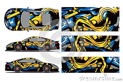 Car decal wrap design vector. Graphic abstract stripe racing background kit designs for wrap vehicle, race car, rally, Vector Illustration