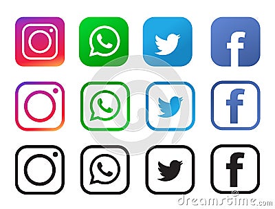 Four popular social media icons isolated on white background. Editorial Stock Photo