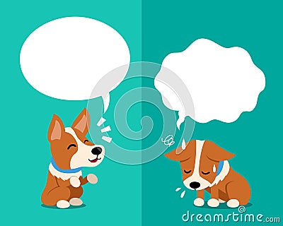 Vector cartoon corgi dog expressing different emotions with speech bubbles Vector Illustration
