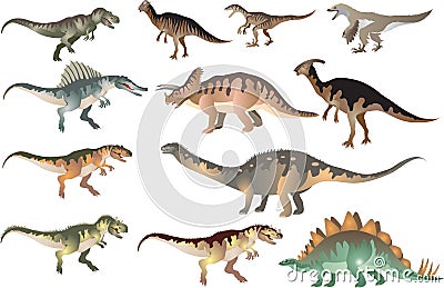 Set Of Dinosaurus T-rex, Stegosaurus, Pacycephalosaurus, Triceratop - Vector Illustration Vector Illustration