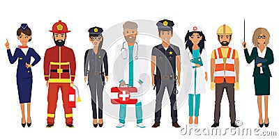 People of different professions set on a white background. Cartoon Illustration