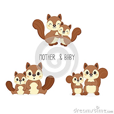 Squirrel mom and baby. Vector illustration. Vector Illustration