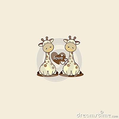 Valentine`s day card with cute couple giraffe in love. Stock Photo