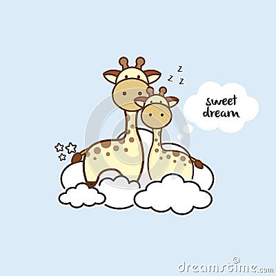 Cute giraffe sitting on the clouds. Stock Photo