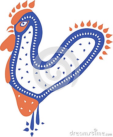 Flat abstract rooster in red, blue and white colors on a white background. Vector Illustration