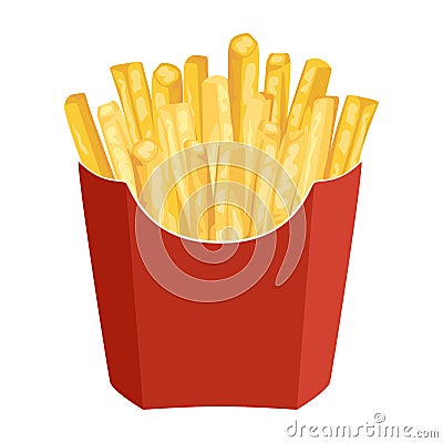 French Fries in red Paper Packaging Bags isolated on white background. Cartoon Illustration