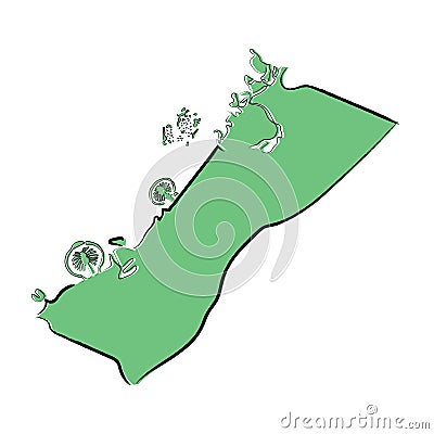 Sketch green map of Dubai, UAE Vector Illustration