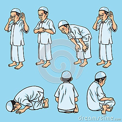 Salah, Sholat, Shalat, Muslim Pray Set Movement Icon Illustration Vector Vector Illustration