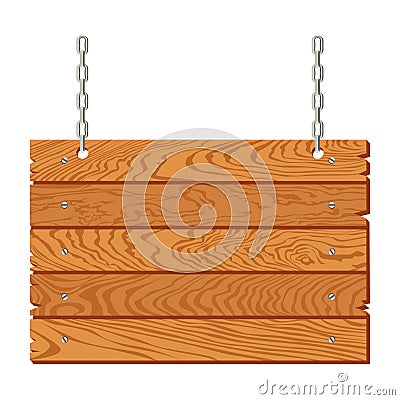 Wooden signboard hanging on chains isolated. Vector illustration Cartoon Illustration