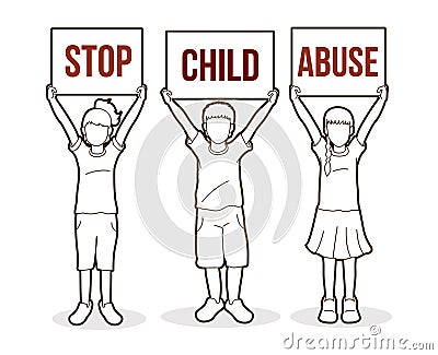 Stop Child abuse ,Children with sign board Vector Illustration