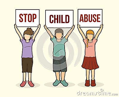 Stop Child abuse ,Children with sign board graphic Vector Illustration