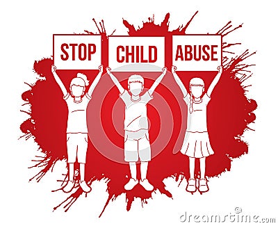 Stop Child abuse ,Children with sign board graphic Vector Illustration