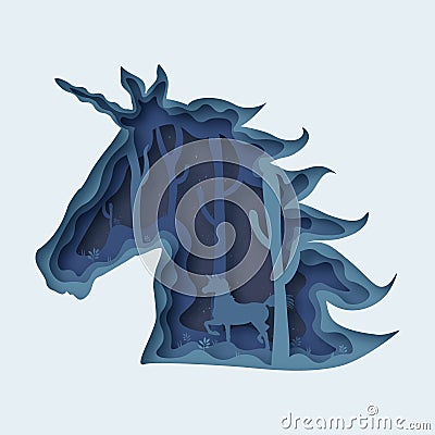 Unicorn abstract paper cut vector eps 10 Stock Photo