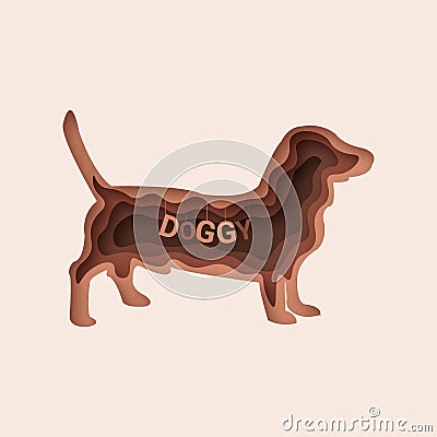 Dachshund dog, 3d abstract paper cut vector 10 eps Stock Photo