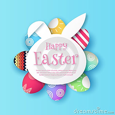 Happy Easter, with paper rabbit bunny shape frame vector eps 10 Cartoon Illustration