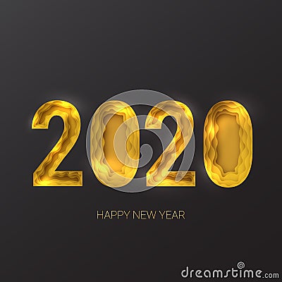 Happy new year 2020. Creative 3d abstract paper cut vector 10 Cartoon Illustration