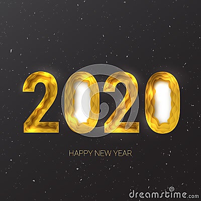 Happy new year 2020. Creative 3d abstract paper cut vector eps 10 Cartoon Illustration