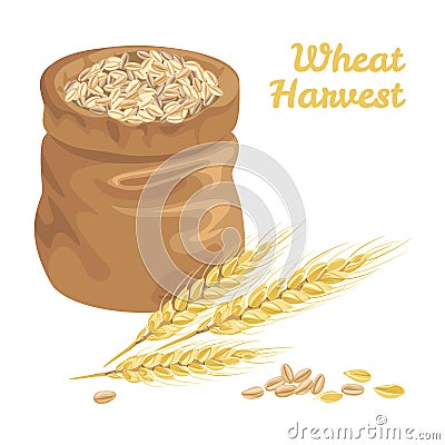 Sack with grains wheat and ears of wheat Cartoon Illustration