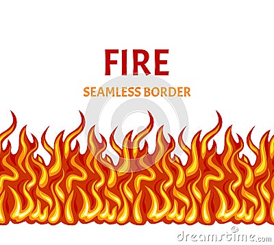 Fire isolated on white background. Vector flame seamless border. Stock Photo