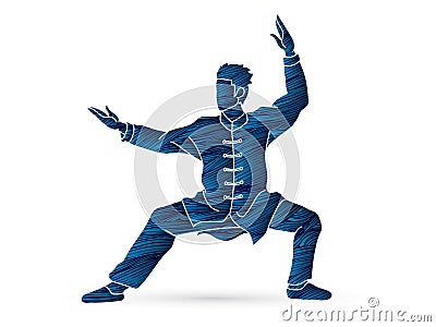 Kung fu action ready to fight cartoon Vector Illustration