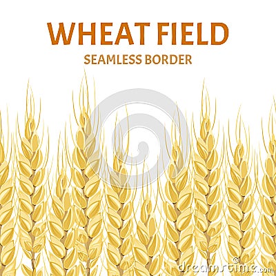 Wheat seamless border. Vector illustration in flat style Cartoon Illustration