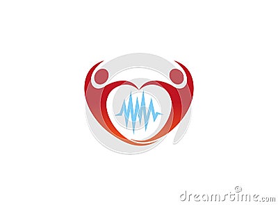 Creative Couple Heart Pulse Logo Vector Illustration