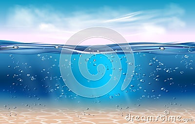 Realistic blue underwater. Vector Illustration