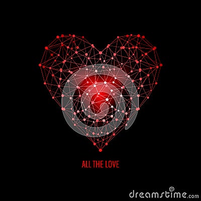 Red polygon heart Vector Illustration