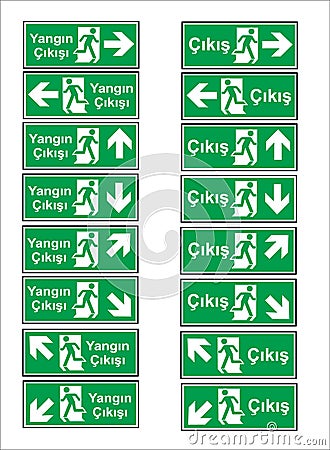 Turkish signage models, hazard sign, prohibited sign, occupational safety and health signs, warning signboard, fire emergency sign Vector Illustration