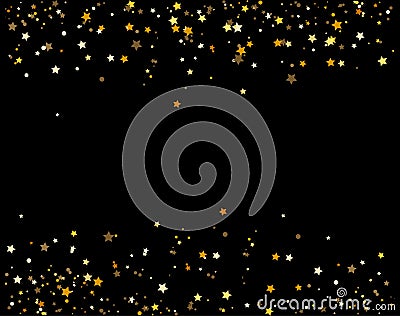 Waterfalls golden glitter sparkle-bubbles champagne particles stars black background happy new year holiday concept. Vector Illustration