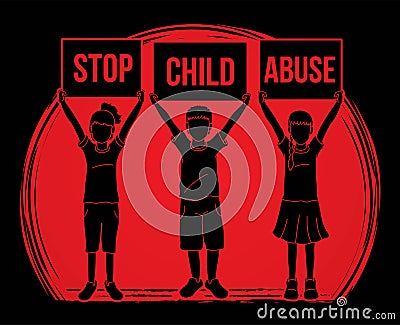 Stop Child abuse ,Children with sign board graphic Vector Illustration