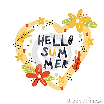 Hello summer hand drawn print Vector Illustration