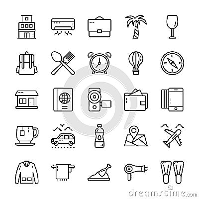 Travel And Hotel Line Icons Pack Vector Illustration