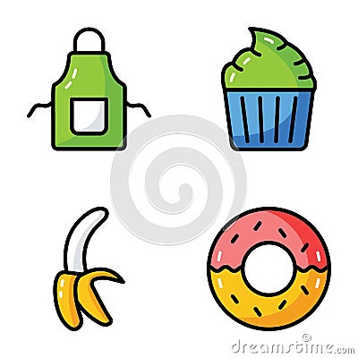 Food Related Flat Icons Set Vector Illustration