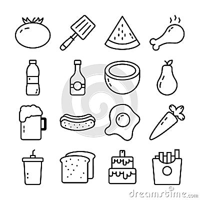 Food, Drink and Kitchen Vector Icons Pack Vector Illustration