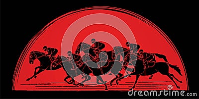 Group of Jockeys riding horse, sport competition cartoon sport graphic Vector Illustration