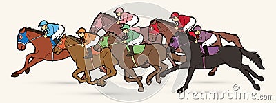 Group of Jockeys riding horse, sport competition cartoon sport graphic Vector Illustration