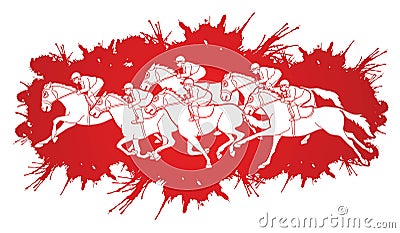 Group of Jockeys riding horse, sport competition cartoon sport graphic Vector Illustration